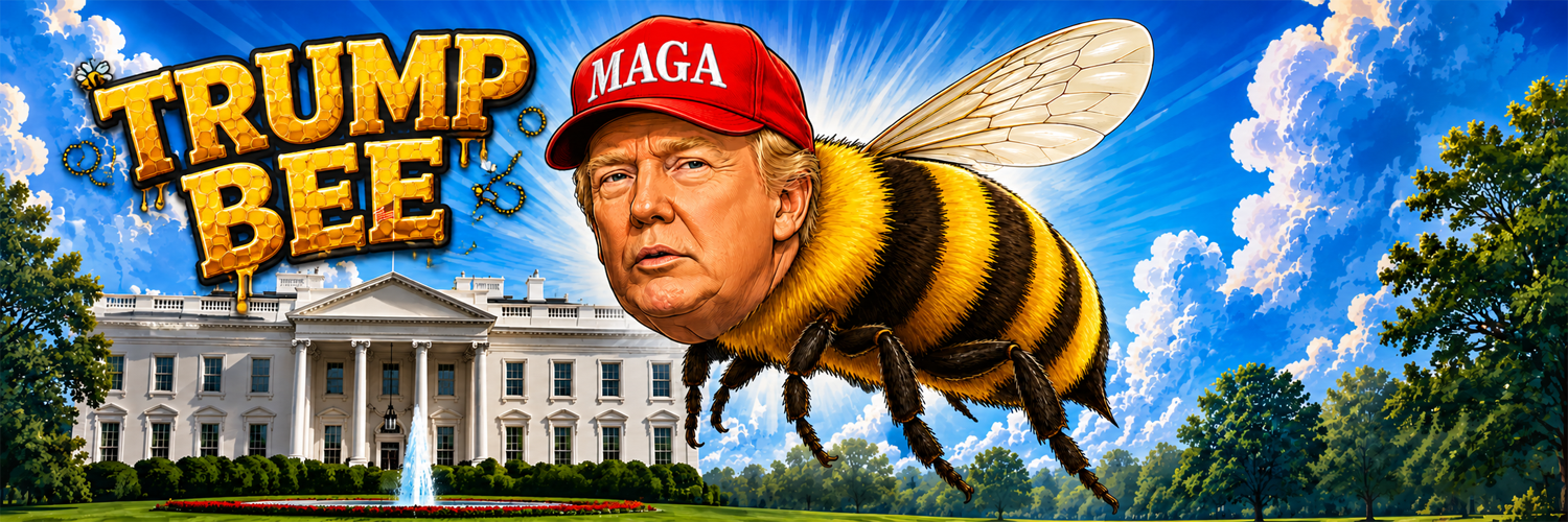 Cartoon bees buzzing around the White House — Trump Bee meme
